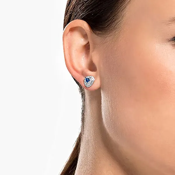Khuyên Tai Swarovski One Stud Earrings Heart, Blue, Rhodium Plated Màu Xanh