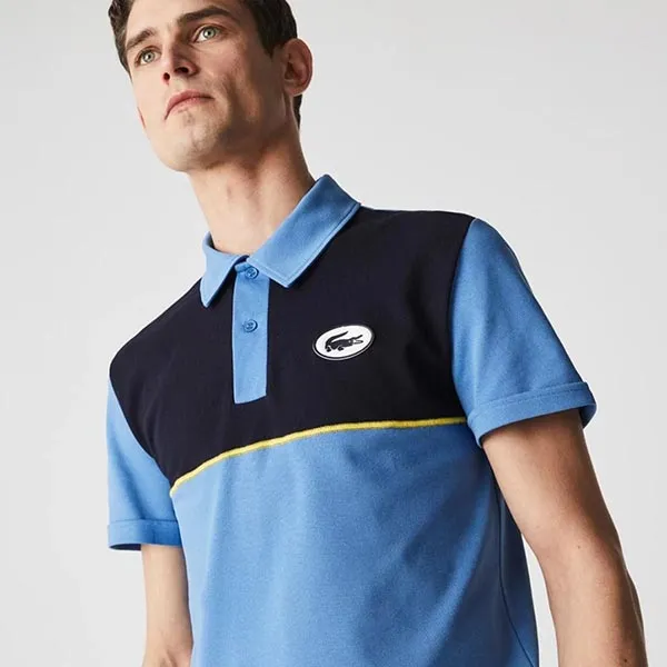 Áo Polo Nam Lacoste Heritage Stretch Cotton Piqué Shirt PH9767 Z2R Blue Slim Fit Màu Xanh Đen Size 4