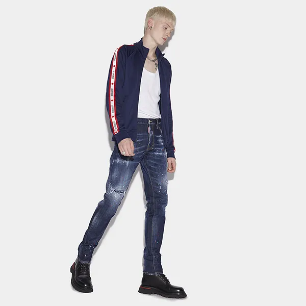 Quần Bò Dsquared2 Dark Ripped Red & Blue Spots Wash Coll Guy Jeans S74LB1051 Màu Xanh Bò - Thời trang - Vua Hàng Hiệu