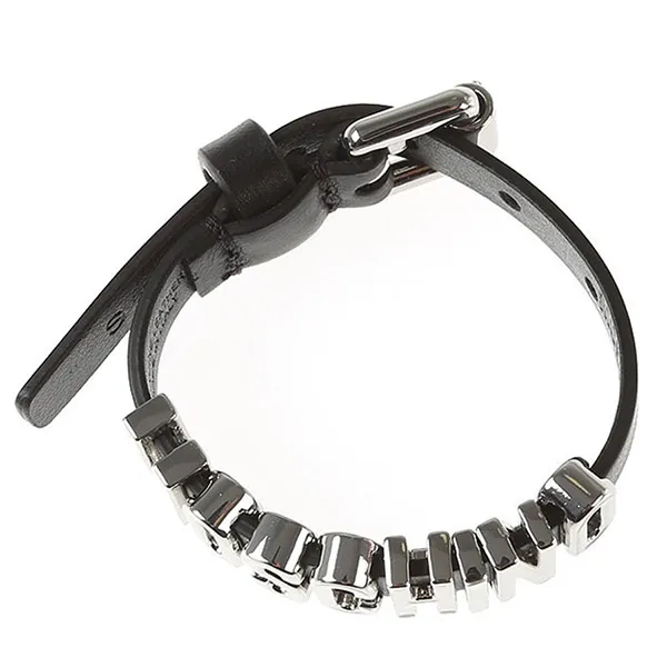 Vòng Đeo Tay Moschino Lettering Logo Calfskin Bracelet Màu Đen Chữ Bạc - Trang sức - Vua Hàng Hiệu