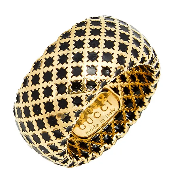 Nhẫn Gucci Diamantissima Black Enamel 18k Yellow Gold Band Ring Màu Đen Vàng - Trang sức - Vua Hàng Hiệu