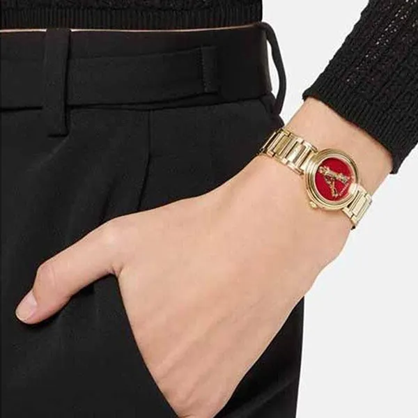 Đồng Hồ Nữ Versace Versus Virtus Mini Duo Watch 28mm Màu Vàng Mặt Đỏ + 2 Dây Da