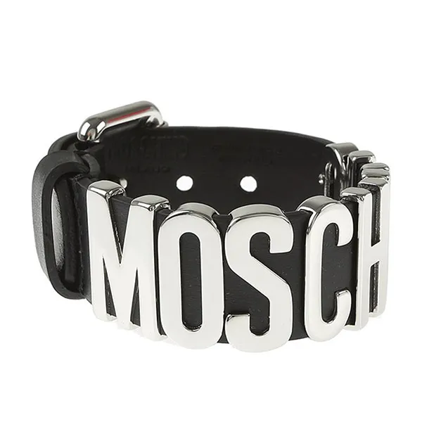 Vòng Đeo Tay Moschino Lettering Logo Calfskin Bracelet Màu Đen Chữ Bạc Bản 3cm - Trang sức - Vua Hàng Hiệu