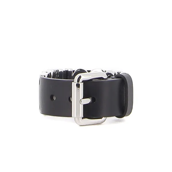 Vòng Đeo Tay Moschino Lettering Logo Calfskin Bracelet Màu Đen Chữ Bạc Bản 3cm - Trang sức - Vua Hàng Hiệu