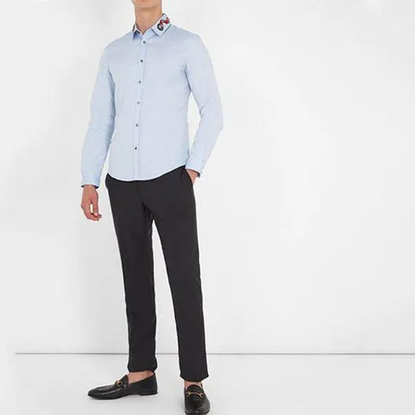 Áo Sơ Mi Gucci Cotton Duke Snake Collar Shirt Cổ Rắn 43350-Z3898 Màu Xanh Blue