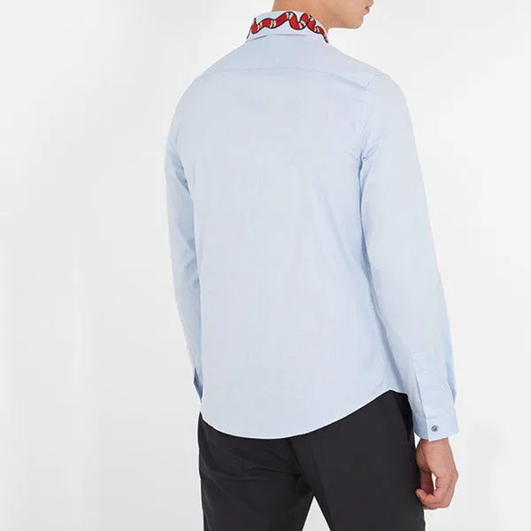 Áo Sơ Mi Gucci Cotton Duke Snake Collar Shirt Cổ Rắn 43350-Z3898 Màu Xanh Blue