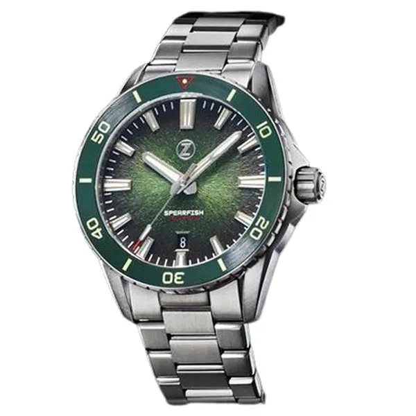 Đồng Hồ Nam Zelos Spearfish 40mm Diver Antique Green Màu Bạc