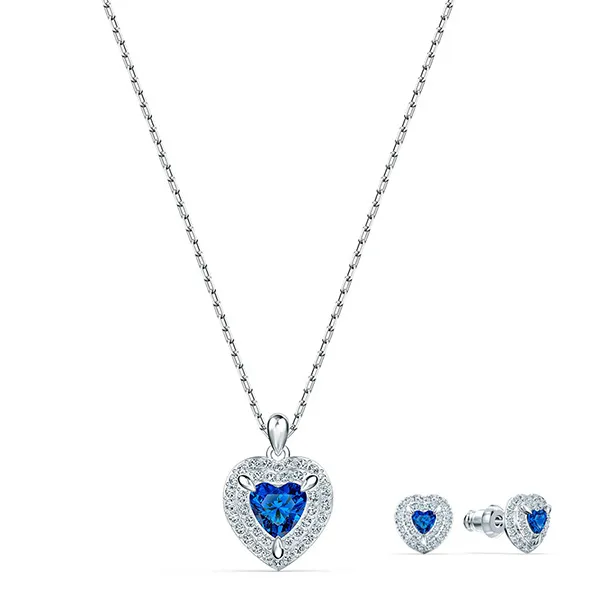 Set Dây Chuyền + Khuyên Tai Swarovski Women's One Heart Jewelry Collection, Rhodium Finish Màu Bạc