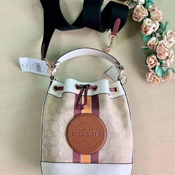 Túi Xách Coach Dempsey Bucket Bag In Signature Jacquard With Stripe And Patch Màu Be Trắng - Túi xách - Vua Hàng Hiệu