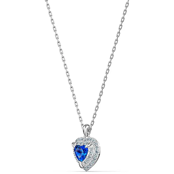 Dây Chuyền Swarovski Women's One Heart Jewelry Collection, Rhodium Finish, Blue Crystals 5511541 Màu Bạc