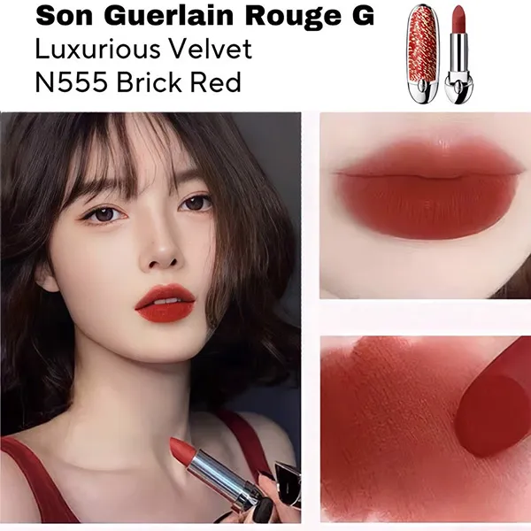 Son Guerlain Rouge G Luxurious Velvet N555 Brick Red Màu Đỏ Gạch ( trendy 2022 ) - Son Môi - Vua Hàng Hiệu