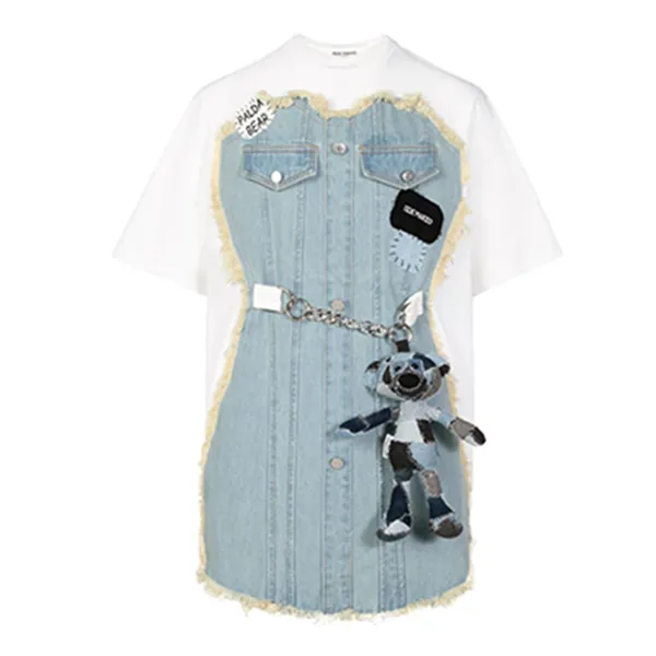 Áo Phông Nữ 13 De Marzo Denim Patchwork T-Shirt White DMZ311 TS038 Màu Trắng