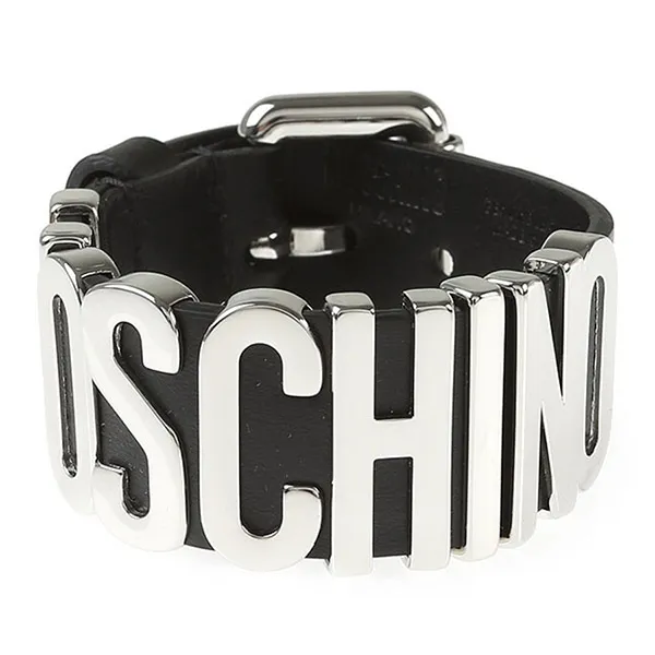 Vòng Đeo Tay Moschino Lettering Logo Calfskin Bracelet Màu Đen Chữ Bạc Bản 3cm - Trang sức - Vua Hàng Hiệu