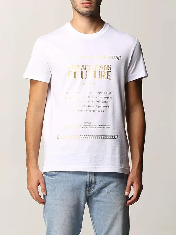 Áo Phông Versace Jeans Couture 71GAHT01-CJ00T Màu Trắng Chữ Gold