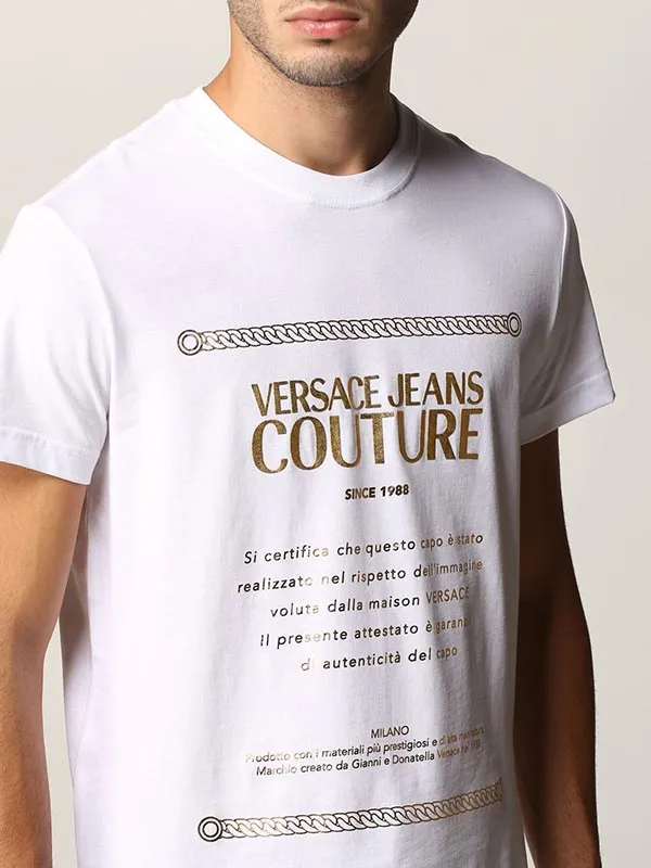 Áo Phông Versace Jeans Couture 71GAHT01-CJ00T Màu Trắng Chữ Gold