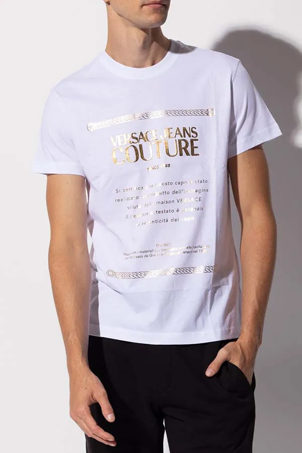 Áo Phông Versace Jeans Couture 71GAHT01-CJ00T Màu Trắng Chữ Gold