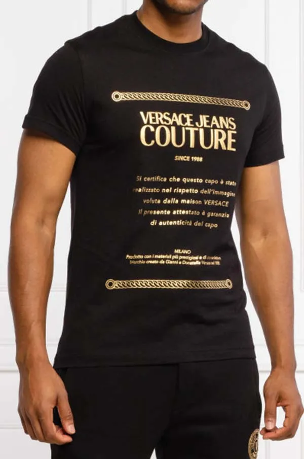 Áo Phông Versace Jeans Couture 71GAHT01-CJ00T Màu Đen Chữ Gold Size XS