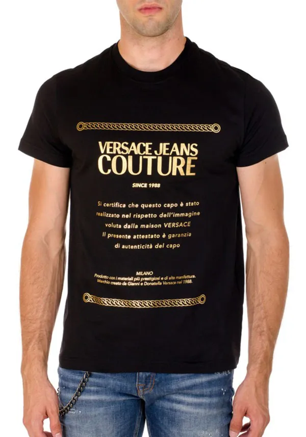 Áo Phông Versace Jeans Couture 71GAHT01-CJ00T Màu Đen Chữ Gold Size XS