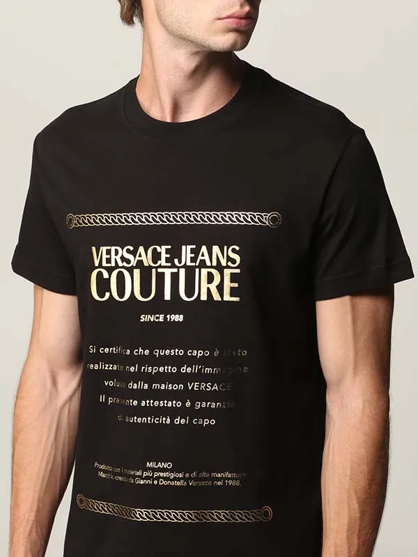 Áo Phông Versace Jeans Couture 71GAHT01-CJ00T Màu Đen Chữ Gold Size XS