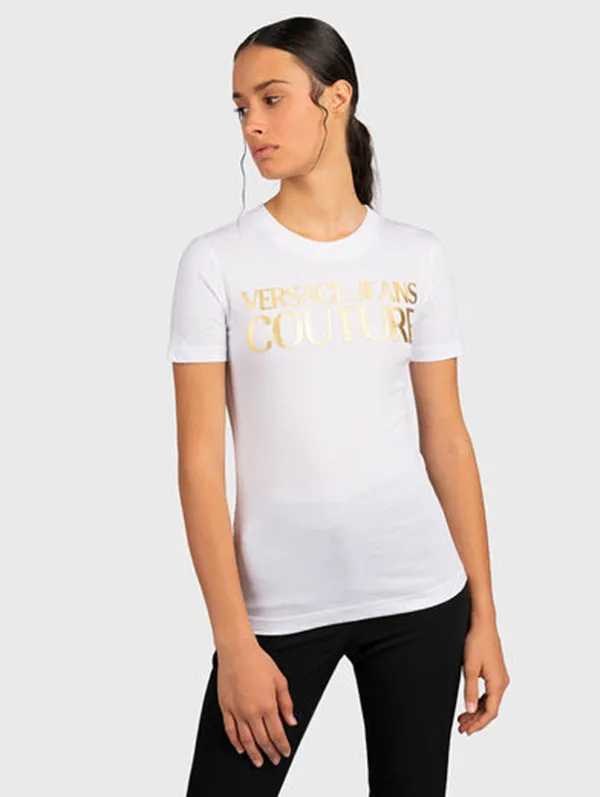 Áo Phông Versace Jeans Couture Short Sleeve Cotton T-Shirt White 71HAHT04 CJ00T Màu Trắng