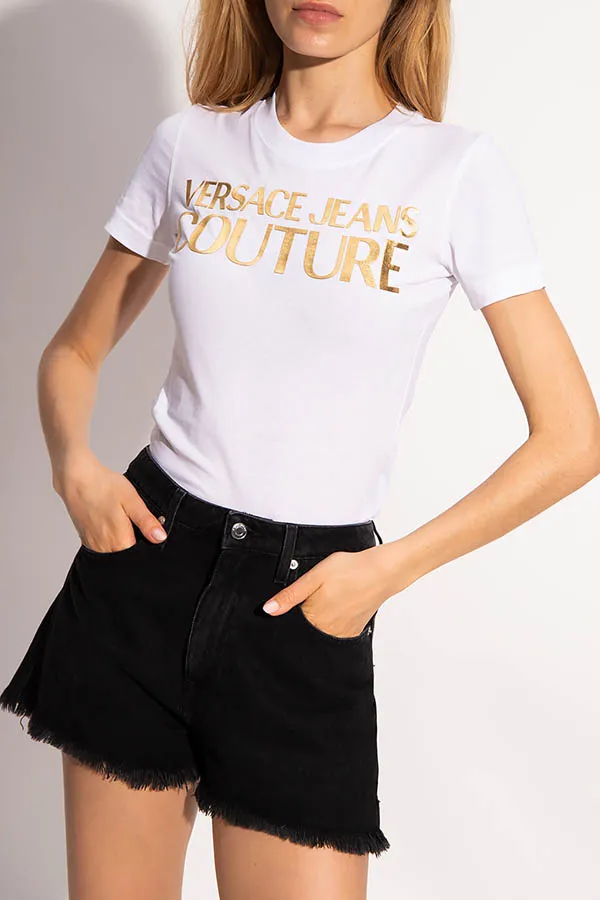 Áo Phông Versace Jeans Couture Short Sleeve Cotton T-Shirt White 71HAHT04 CJ00T Màu Trắng
