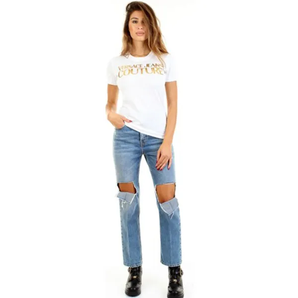 Áo Phông Versace Jeans Couture Short Sleeve Cotton T-Shirt White 71HAHT04 CJ00T Màu Trắng
