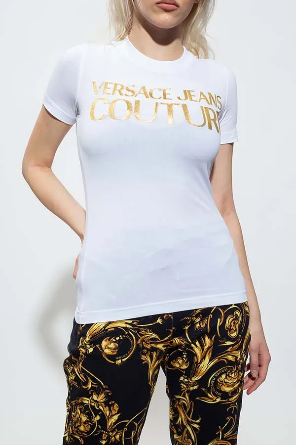 Áo Phông Nữ Versace Jeans Couture T-Shirt 72HAHT01 CJ03T Màu Trắng Size M