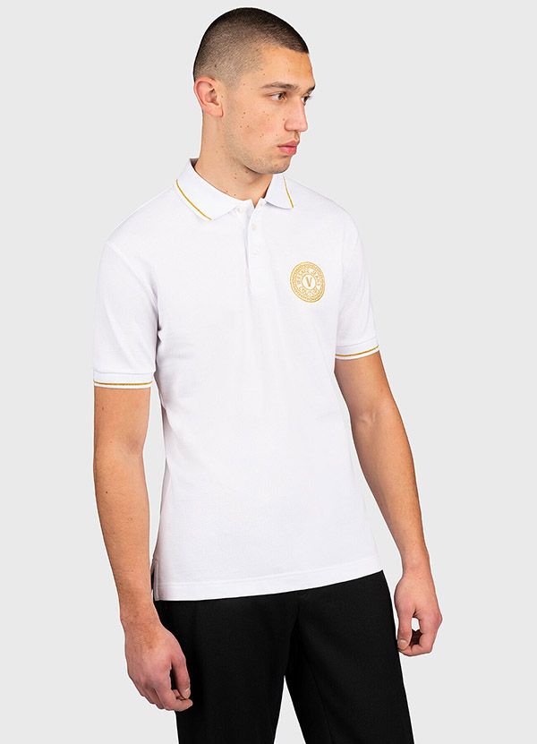 Áo Polo Versace Jeans Couture White Polo-Shirt With Gold Logo Embroidery 71GAGT01 Màu Trắng Size S - 3