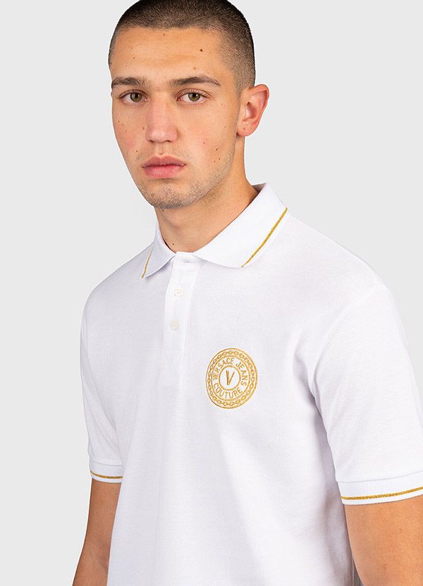 Áo Polo Versace Jeans Couture White Polo-Shirt With Gold Logo Embroidery 71GAGT01 Màu Trắng Size S - 1