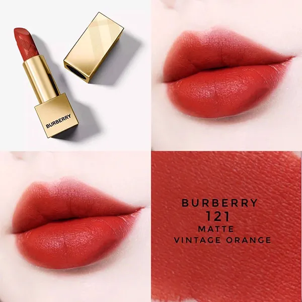 Son Burberry Kisses Matte 121 Vintage Orange Màu Đỏ Cam Gạch (trendy 2022)