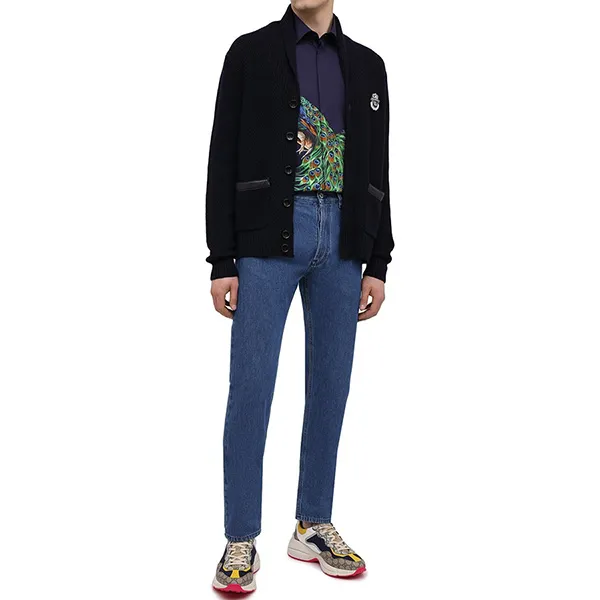 Áo Sơ Mi Nam Dolce & Gabbana D&G Men's Blue Peacock-Print Cotton Gold-Fit Shirt G5GB3T-HP57Z Màu Xanh Navy