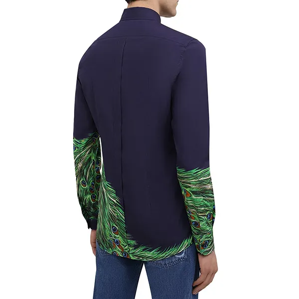 Áo Sơ Mi Nam Dolce & Gabbana D&G Men's Blue Peacock-Print Cotton Gold-Fit Shirt G5GB3T-HP57Z Màu Xanh Navy
