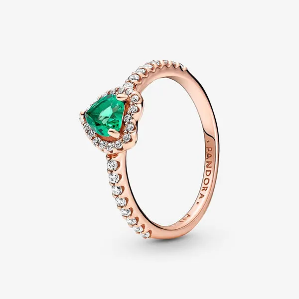 Nhẫn Pandora Sparkling Elevated Heart Ring 188421C03 Màu Vàng Hồng Đính Đá Xanh - Trang sức - Vua Hàng Hiệu