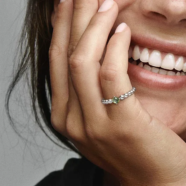 Nhẫn Pandora August Spring Green Beaded Ring Màu Bạc Đính Pha Lê Xanh Lá