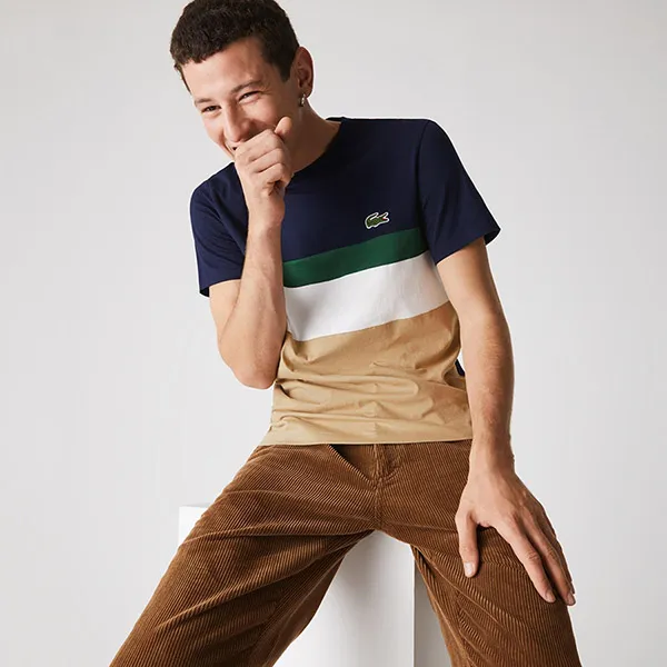 Áo Phông Lacoste Men's Colourblocked Panel Cotton T-Shirt TH1884-BW3 Màu Navy/Be Size XS