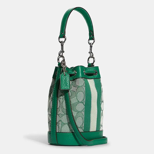 Túi Xách Tay Coach Mini Dempsey Bucket Bag In Signature Jacquard With Stripe And Patch Màu Xanh Lá