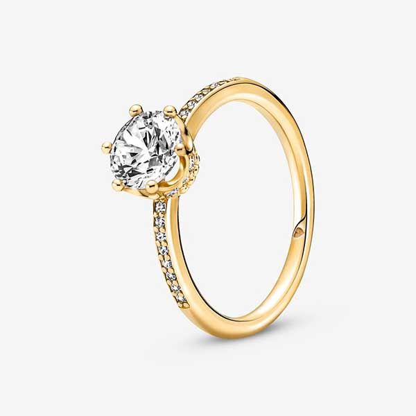 Nhẫn Pandora Clear Sparkling Crown Solitaire Ring Màu Vàng Size 52 - 1