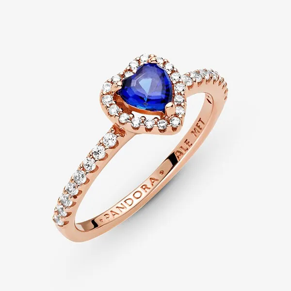 Nhẫn Pandora Sparkling Blue Elevated Heart Ring 188421C01 Màu Vàng Hồng Đính Đá Xanh Navy Size 50 - Trang sức - Vua Hàng Hiệu