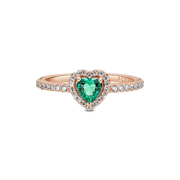 Nhẫn Pandora Sparkling Elevated Heart Ring 188421C03 Màu Vàng Hồng Đính Đá Xanh - Trang sức - Vua Hàng Hiệu