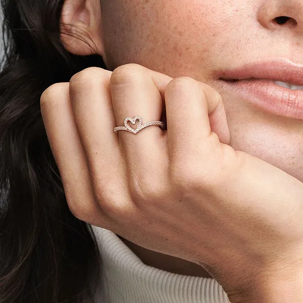 Nhẫn Pandora Sparkling Wishbone Heart Ring Màu Vàng Hồng - Trang sức - Vua Hàng Hiệu