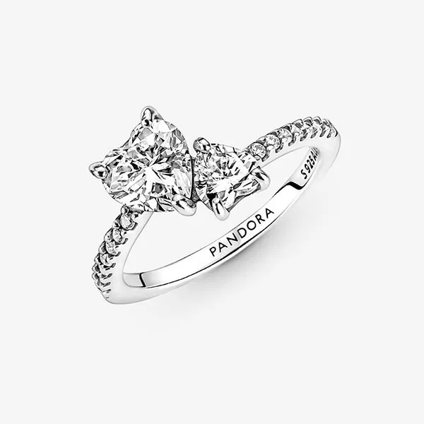 Nhẫn Pandora Double Heart Sparkling Ring Màu Bạc