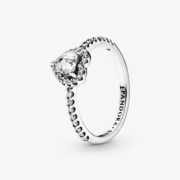 Nhẫn Pandora Elevated Heart Ring Màu Bạc Đính Đá Size 52
