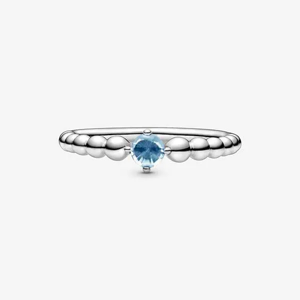 Nhẫn Pandora March Aqua Blue Beaded Ring 198867C01 Màu Bạc Đính Pha Lê Xanh Dương Size 50