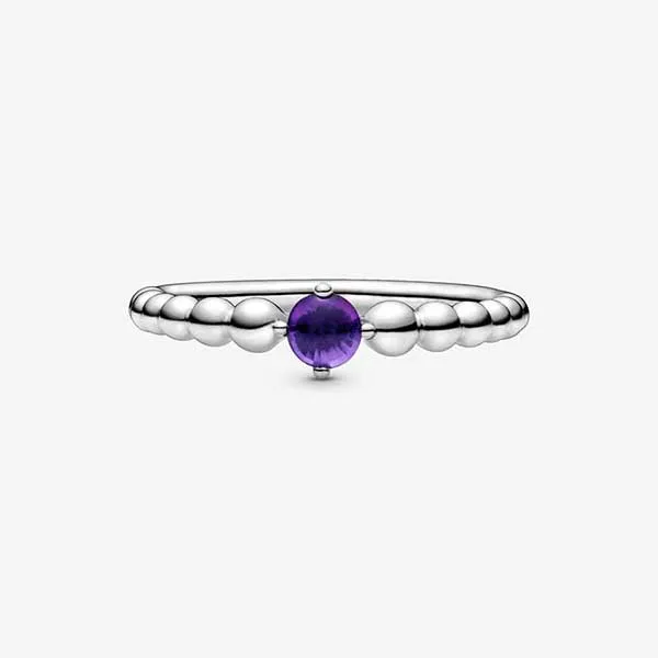 Nhẫn Pandora February Purple Beaded Ring 198867C03 Màu Bạc Đính Pha Lê Tím Size 50