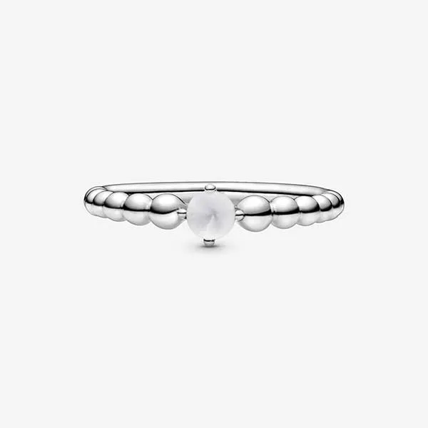 Nhẫn Pandora April Milky White Beaded Ring Màu Bạc Đính Pha Lê Trắng