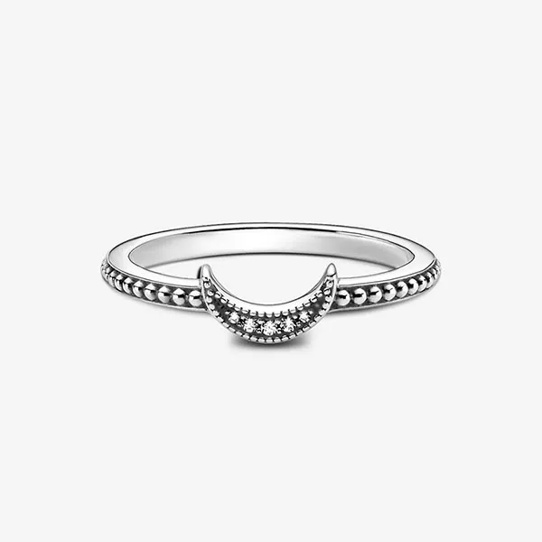 Nhẫn Pandora Crescent Moon Beaded Ring Màu Bạc