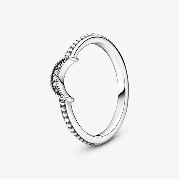 Nhẫn Pandora Crescent Moon Beaded Ring Màu Bạc