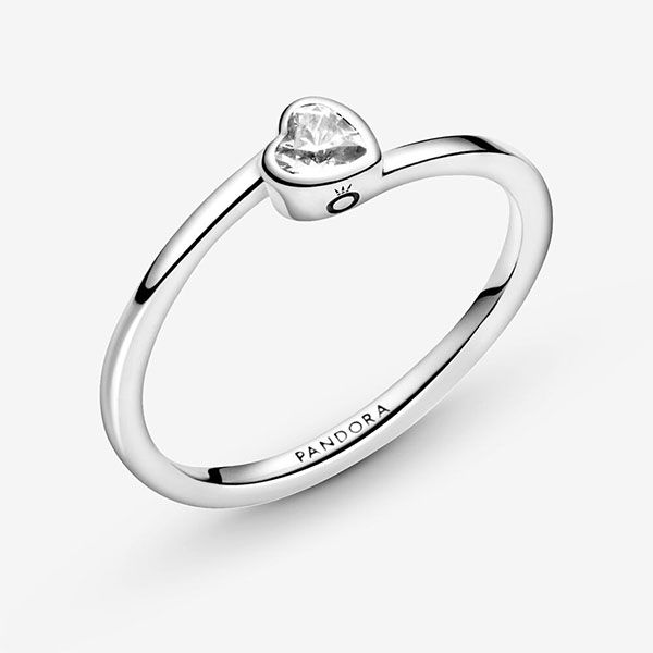 Nhẫn Pandora Clear Tilted Heart Solitaire Ring Đính Đá Màu Trắng Size 56 - 3