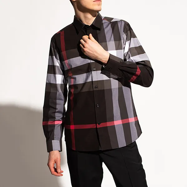 Áo Sơ Mi Burberry Ong-Sleeved Shirt With Check Print 8023772 A1008 Màu Đen Xám - Thời trang - Vua Hàng Hiệu
