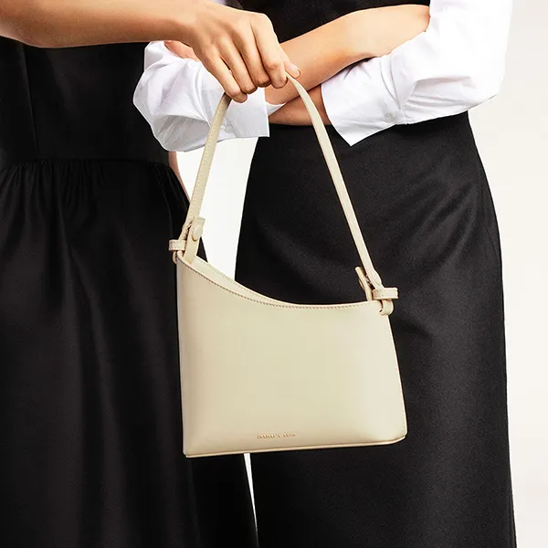 Túi Đeo Vai Nữ Charles & Keith CNK Asymmetrical Shoulder Bag 50781526 Màu Kem Size M
